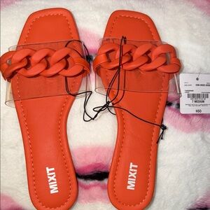 Mixit Women's Vibrant Orange Chain Sandals